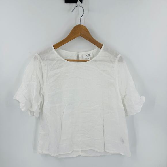 Seed White Linen Short Sleeve Top Boxy Minimalist Tee Lightweight Size 8 - Picture 8 of 8